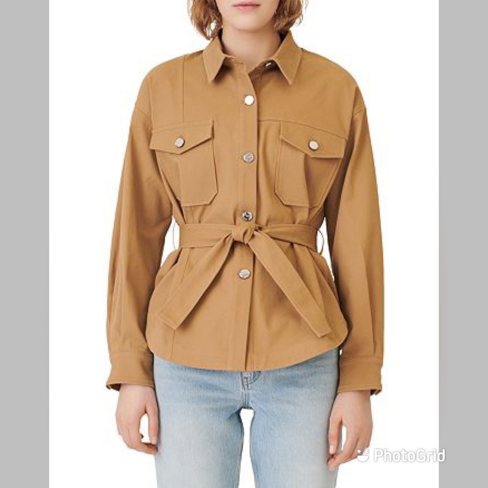 Maje 34 Baki Canvas Tie Belt Jacket in camel
